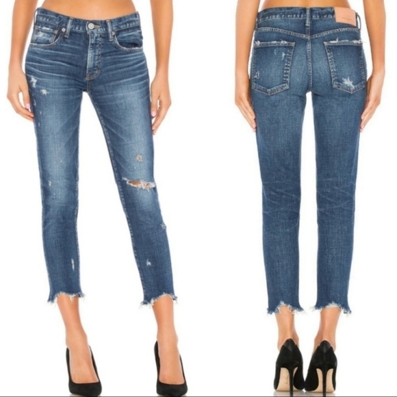 Moussy Vintage Glendele Distressed Tapered Raw Hem Ankle Skinny Denim Jeans 25 - Picture 3 of 15